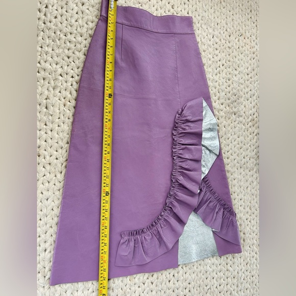 NEW Miu Miu Lavender Leather Midi Skirt with Silver Ruffle - Picture 10 of 16